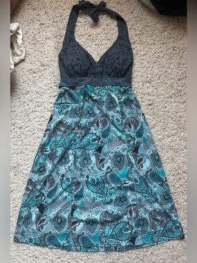 Athleta Blue Paisley Halter Dress
